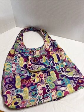 Rare Vintage Coach Poppy Glam Signature Print Packable Nylon Folding Tote Bag